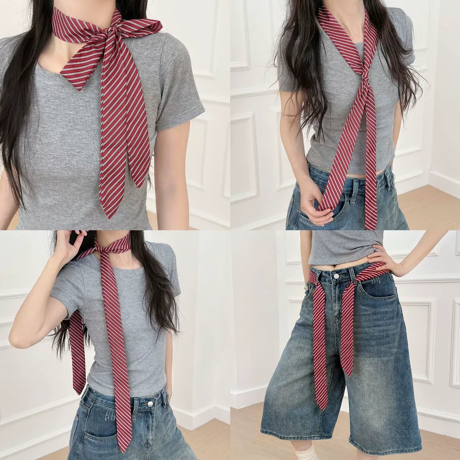Striped Long Scarf with Tie view 3
