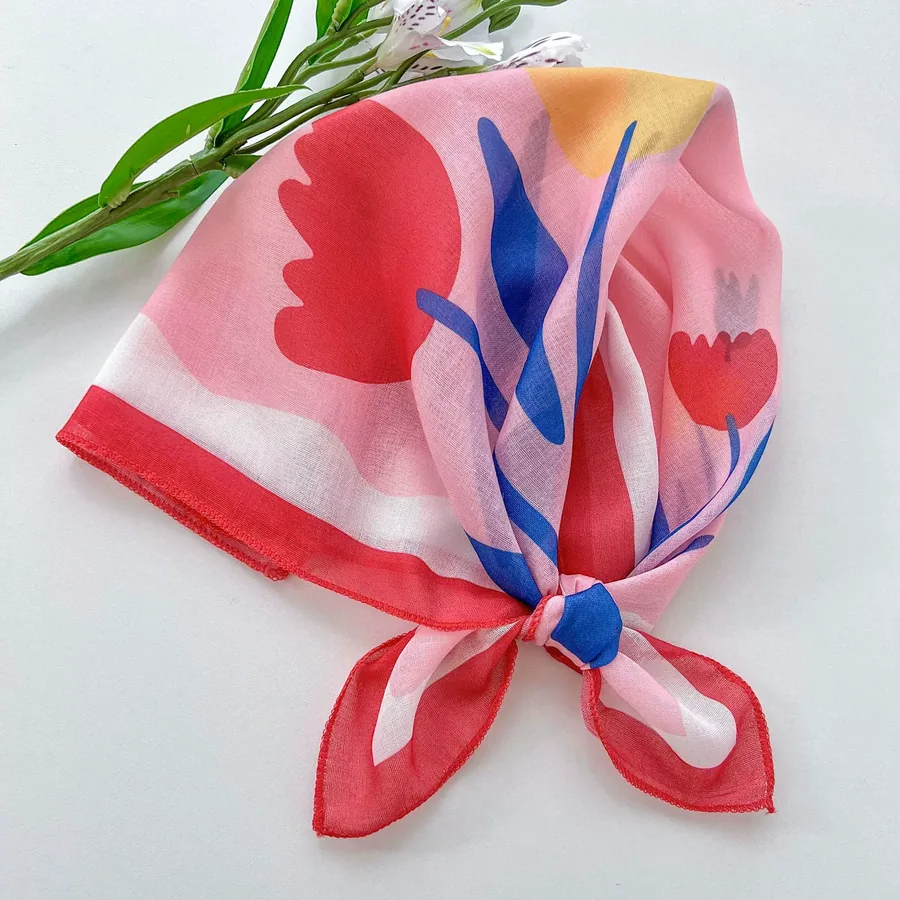 Foulard carré en coton-lin avec imprimé floral view 10