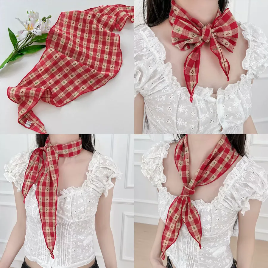 Checkered Scarf with Bow Detail view 3