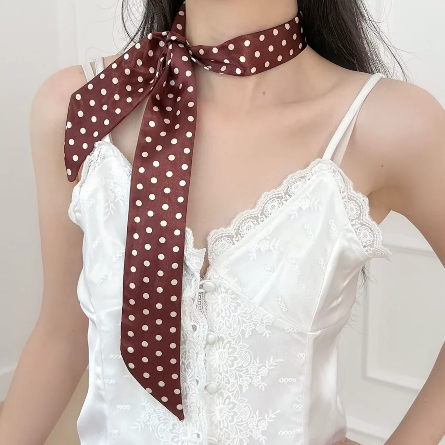 Polka Dot Long Scarf with Tie view 3