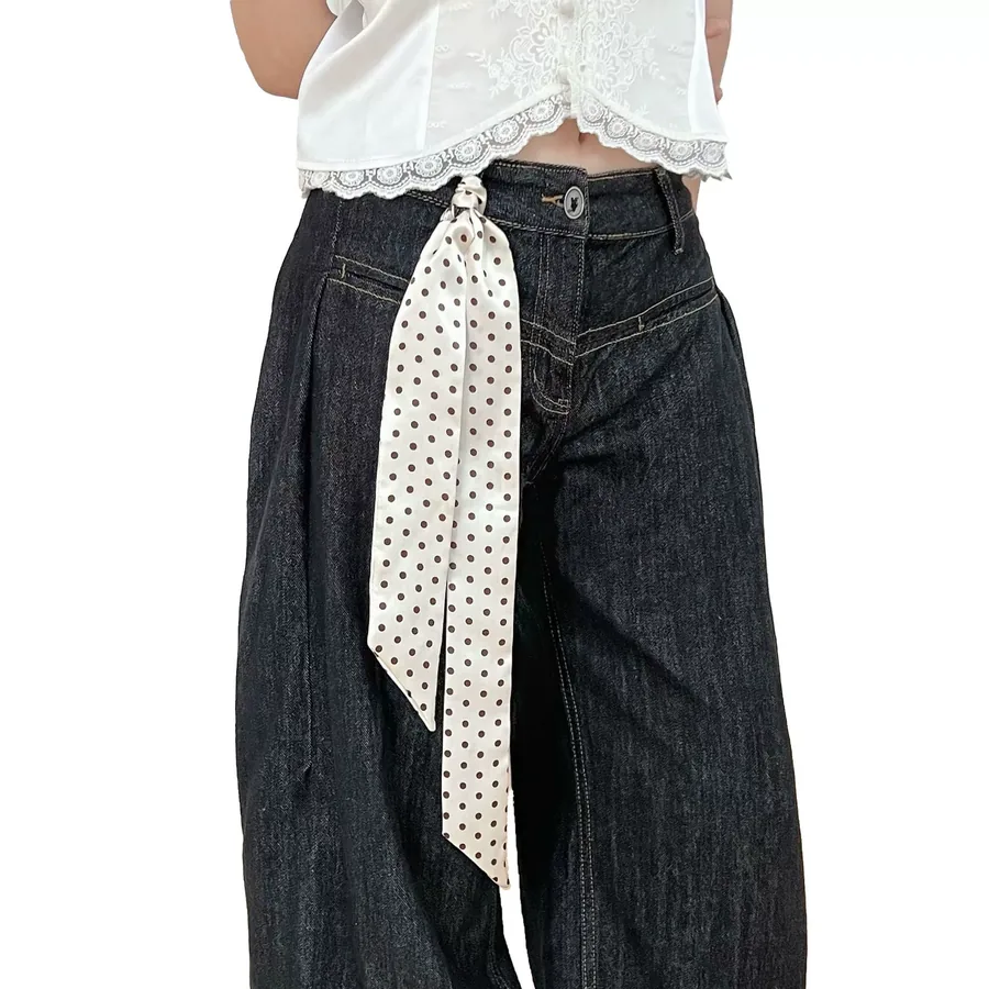 Polka Dot Long Scarf with Tie view 5