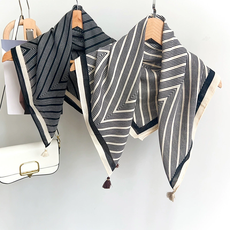 Striped Fringed Square Scarf