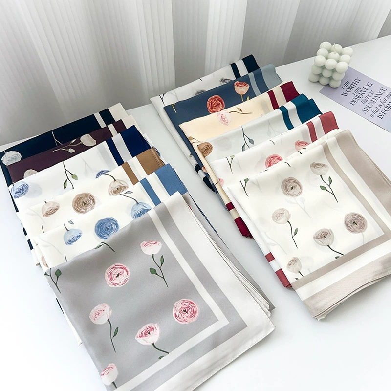 Rose Print Silk Square Scarf