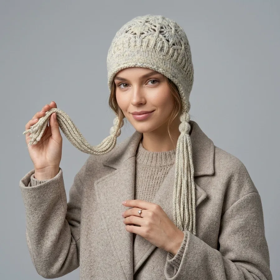 Hand Knit Beanie Hat view 2