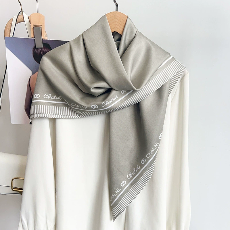 Letter Print Silk Square Scarf