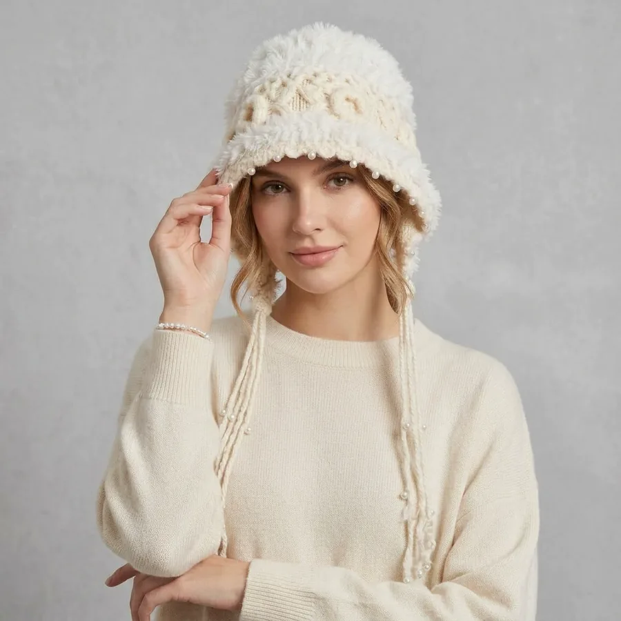 Pearl Fringed Beanie Hat