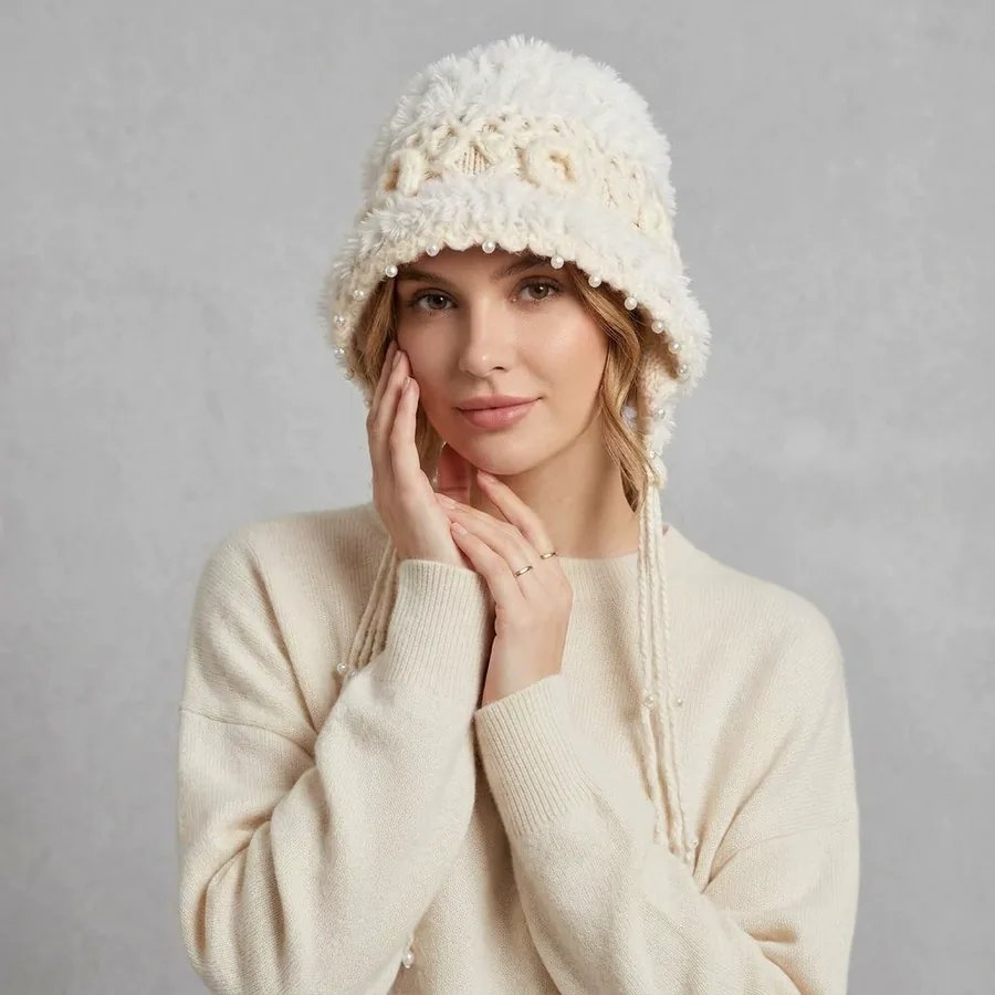 Pearl Fringed Beanie Hat view 3