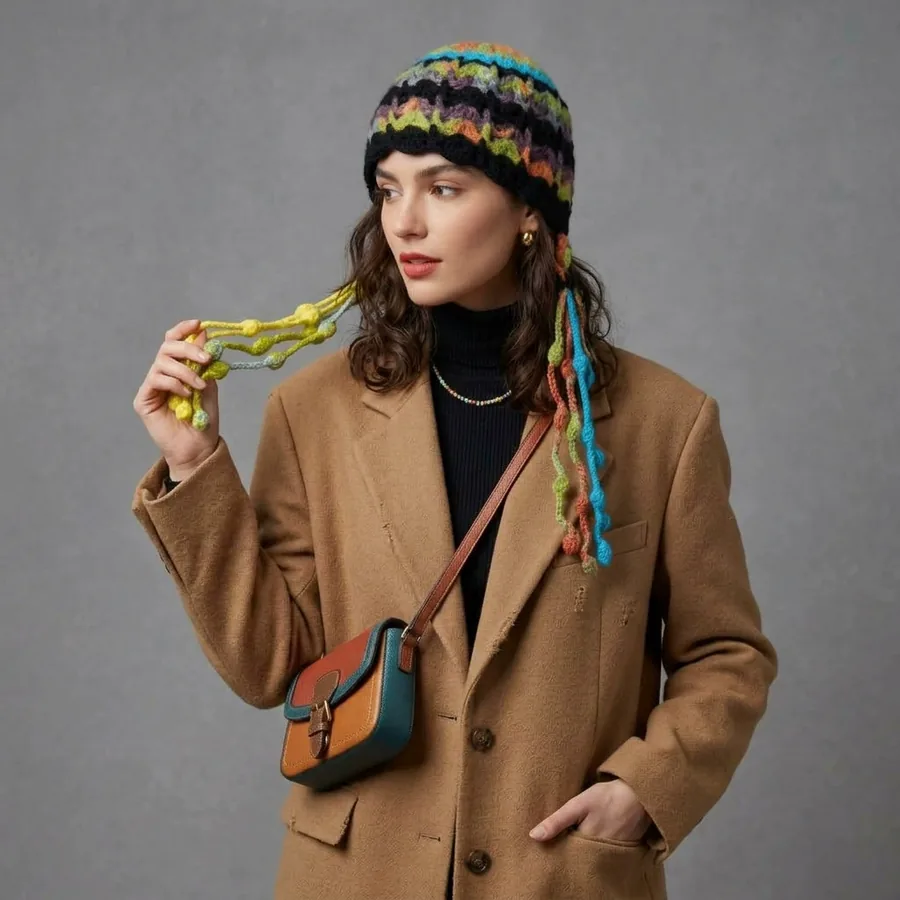 Colorful Knit Beanie Hat view 2