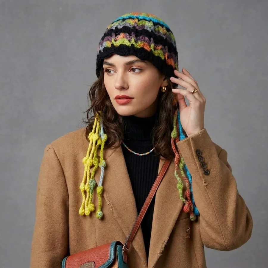 Colorful Knit Beanie Hat view 3