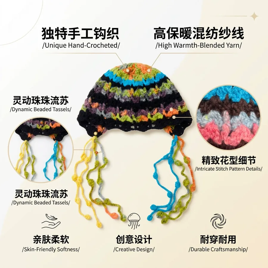Colorful Knit Beanie Hat view 4