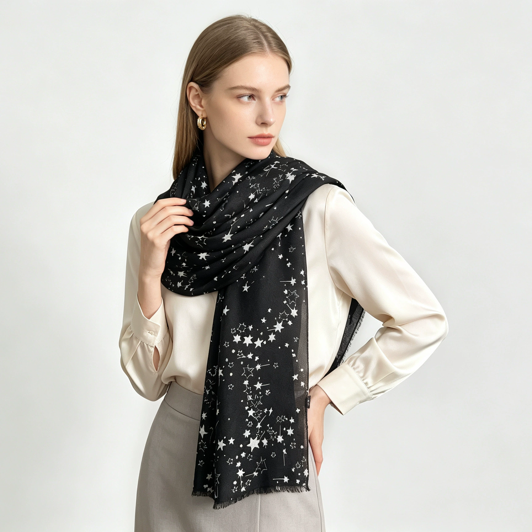 Star Print Long Scarf view 4