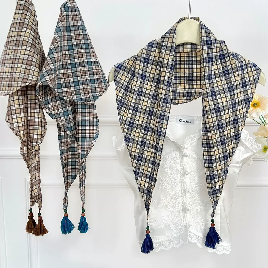 Plaid Fringe Triangle Scarf