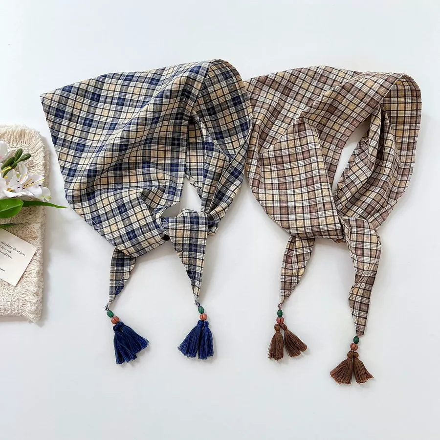 Plaid Fringe Triangle Scarf view 3