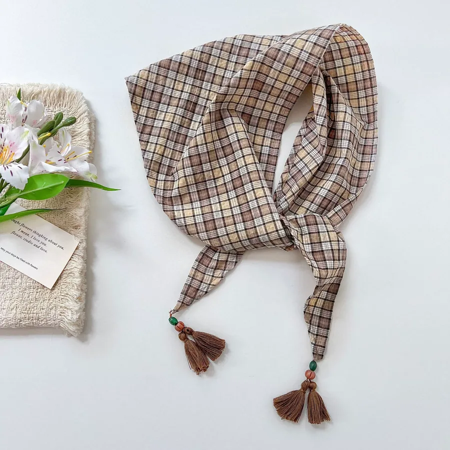 Plaid Fringe Triangle Scarf view 6