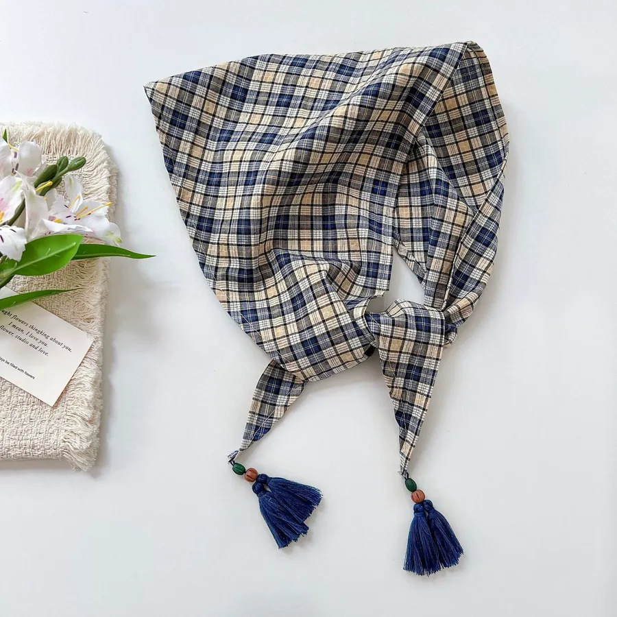 Plaid Fringe Triangle Scarf view 7