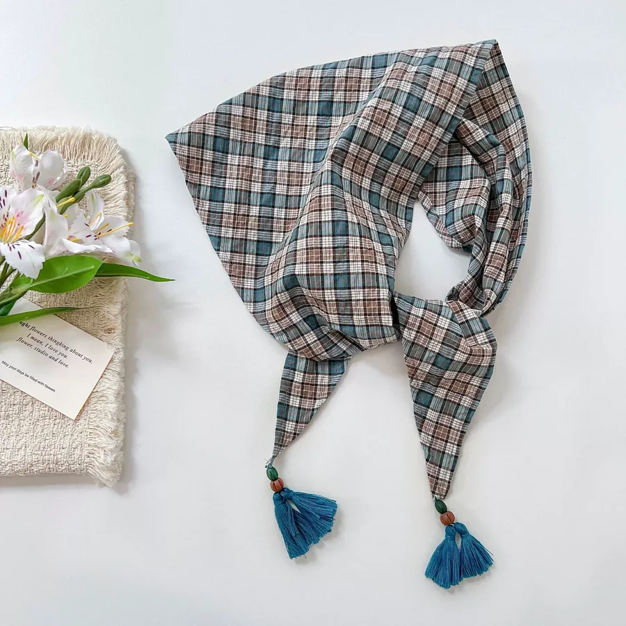 Plaid Fringe Triangle Scarf view 8