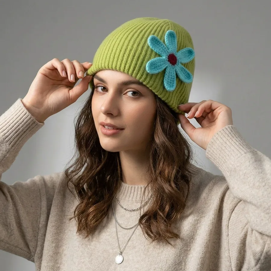 Double Layer Knit Beanie Hat