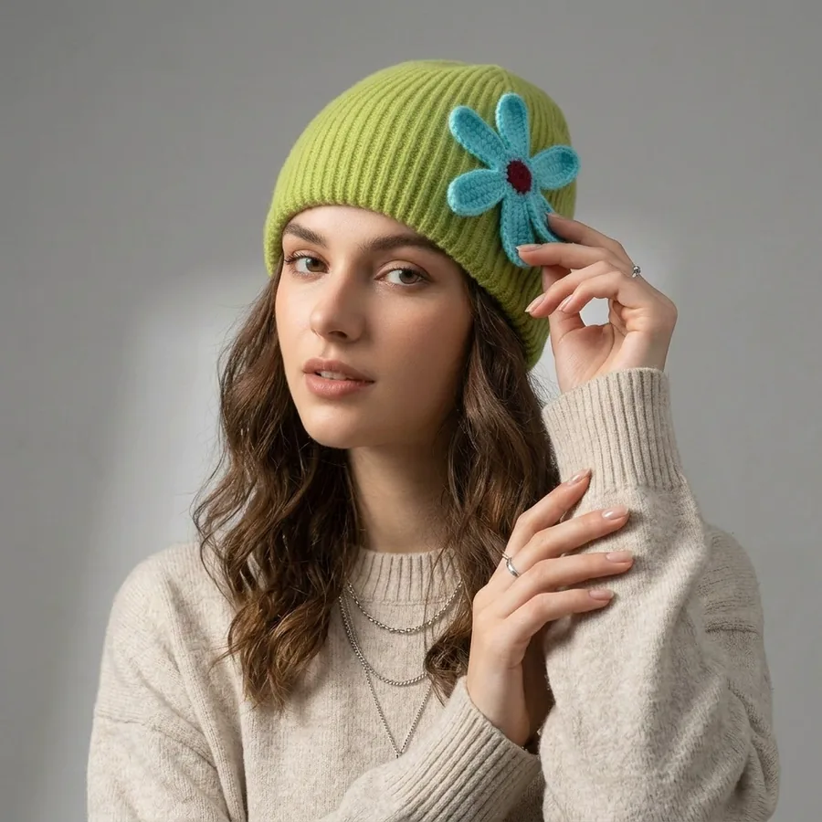 Double Layer Knit Beanie Hat view 2