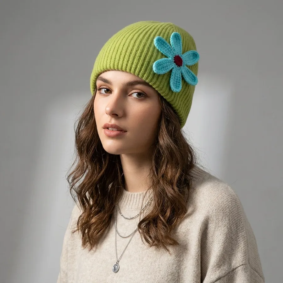 Double Layer Knit Beanie Hat view 3
