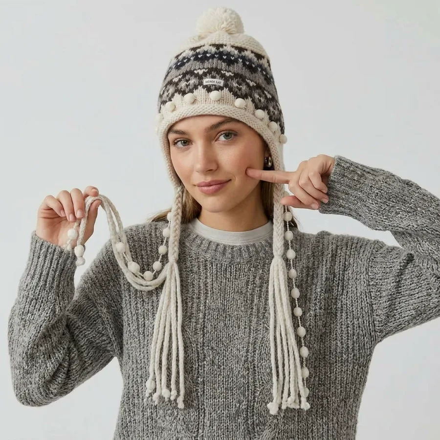 Fair Isle Knit Beanie Hat view 3