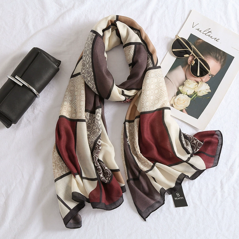 Plaid Cotton Linen Winter Scarf view 3