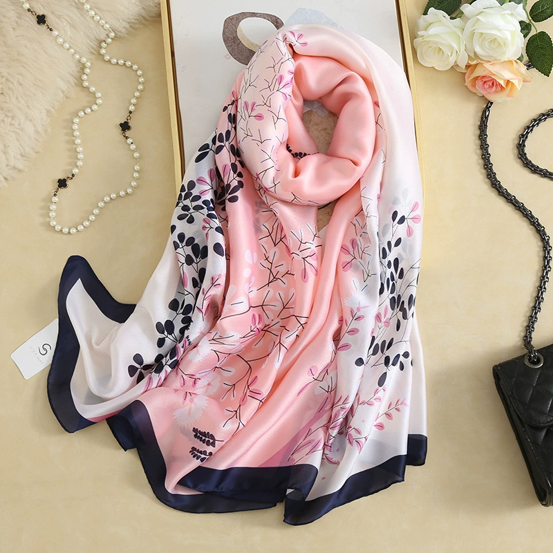 Silk-Look Long Scarf with Floral Print
