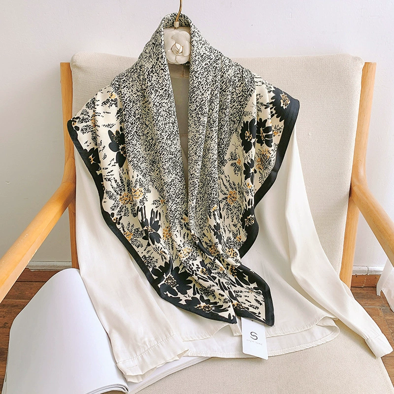 Floral Print Silk-Look Square Scarf