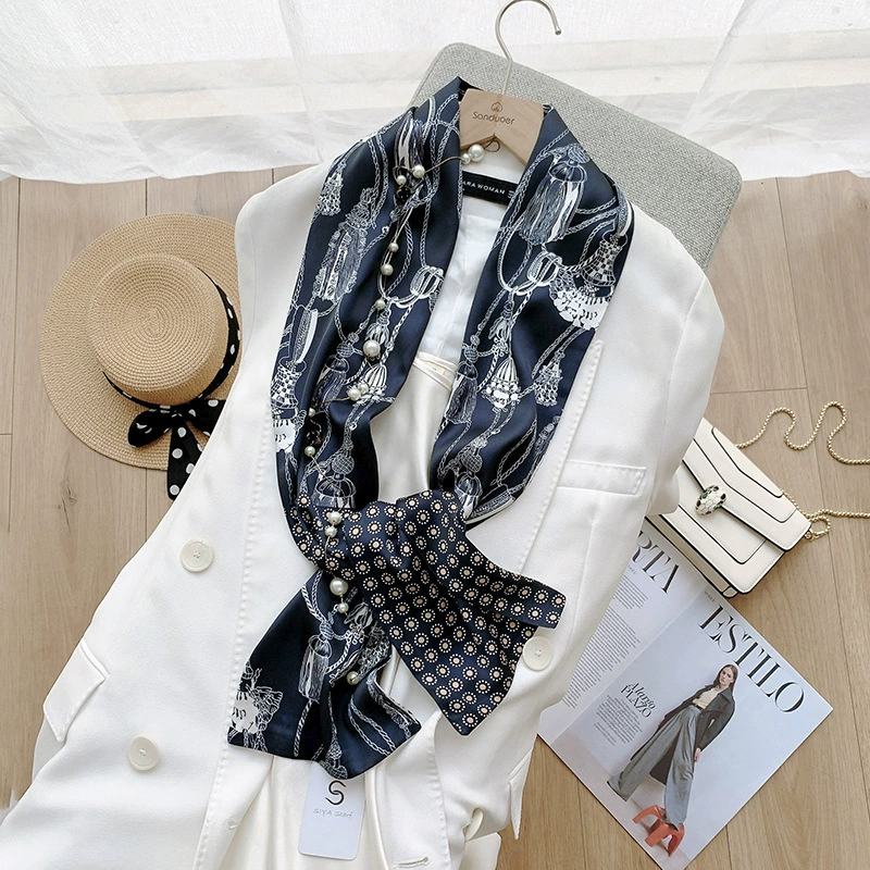 Sheer Long Twilly Scarf with Decorative Ends