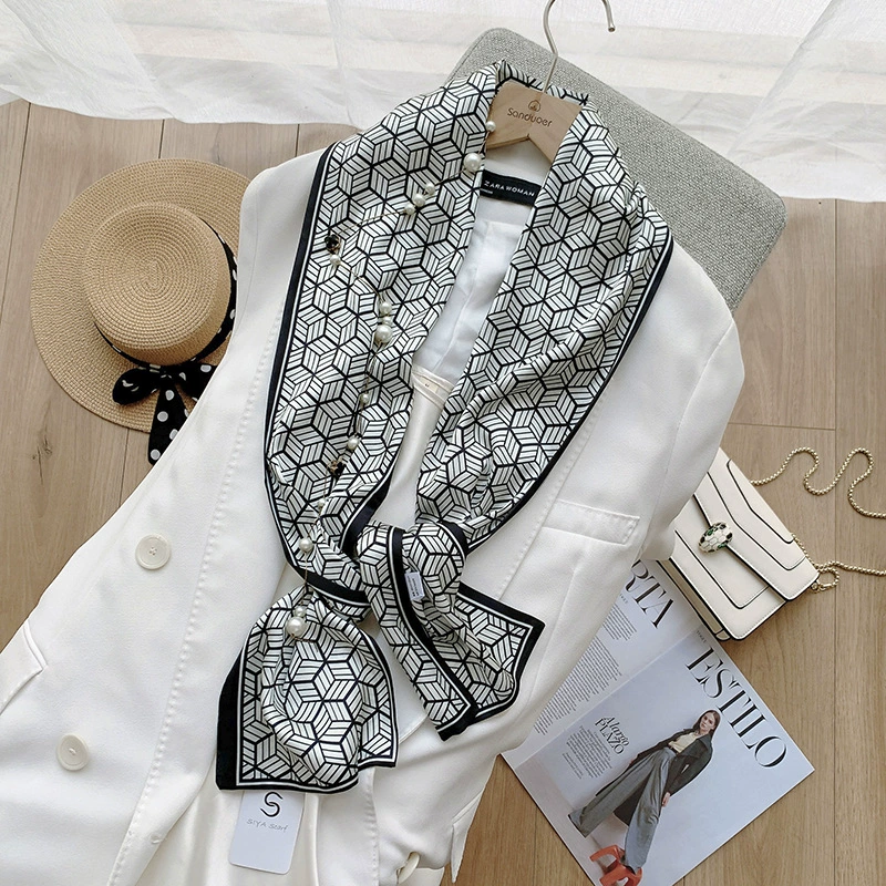 Sheer Long Twilly Scarf with Decorative Ends view 7