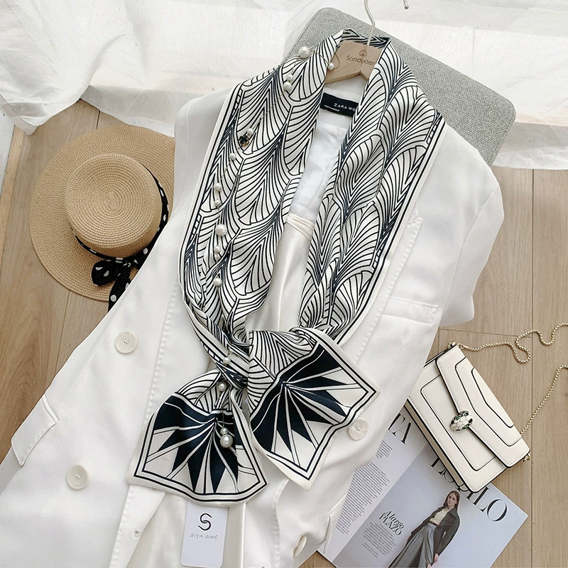 Sheer Long Twilly Scarf with Decorative Ends view 10