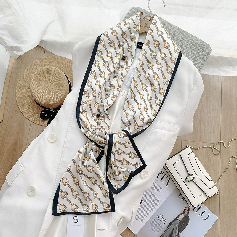 Sheer Long Twilly Scarf with Decorative Ends view 12
