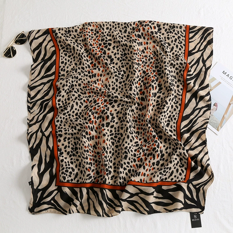 Leopard Print Cotton-Linen Scarf Wrap view 4