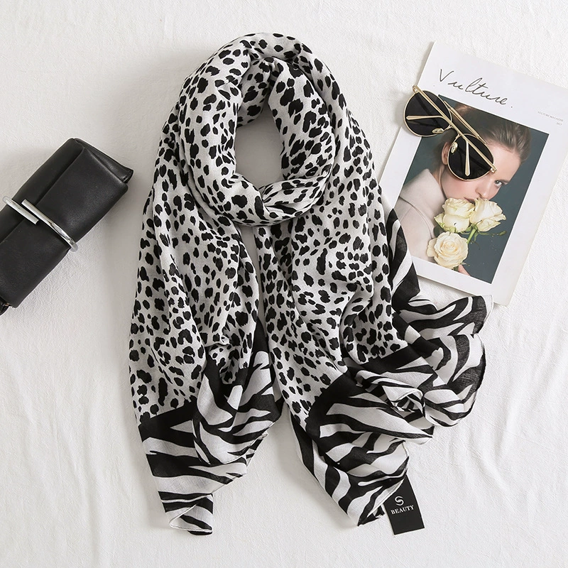 Leopard Print Cotton-Linen Scarf Wrap view 6