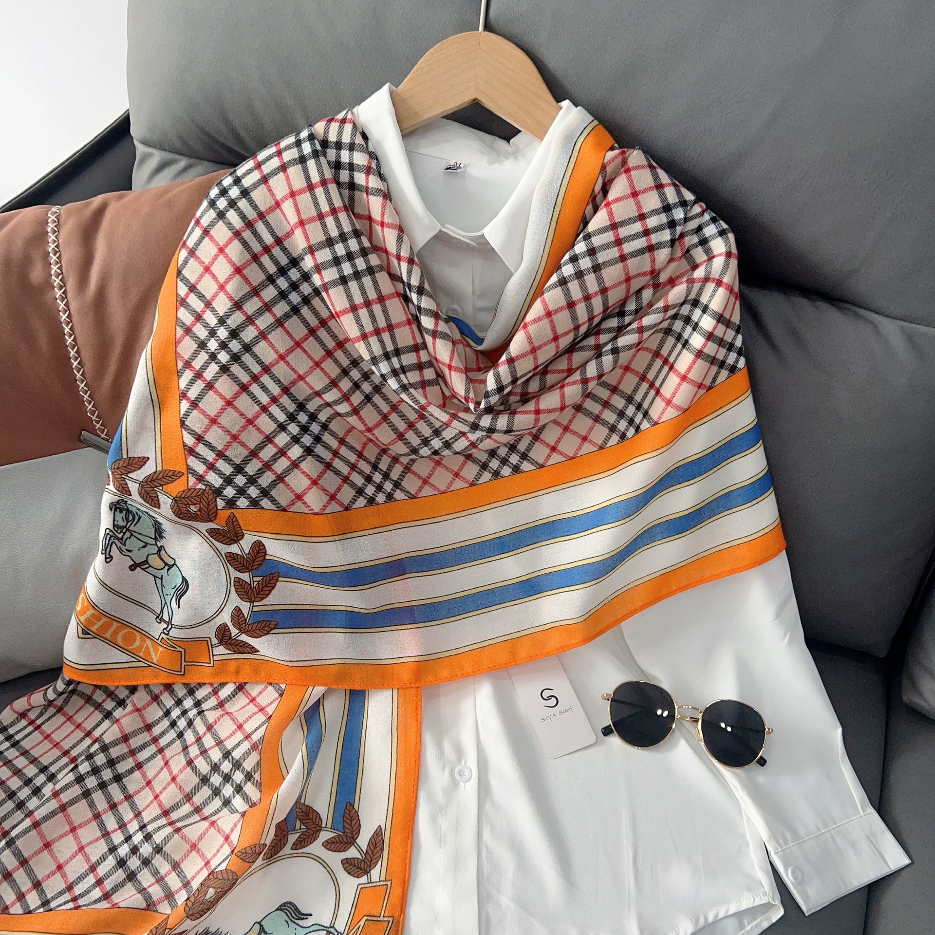 Printed Cotton-Linen Scarf Wrap view 2