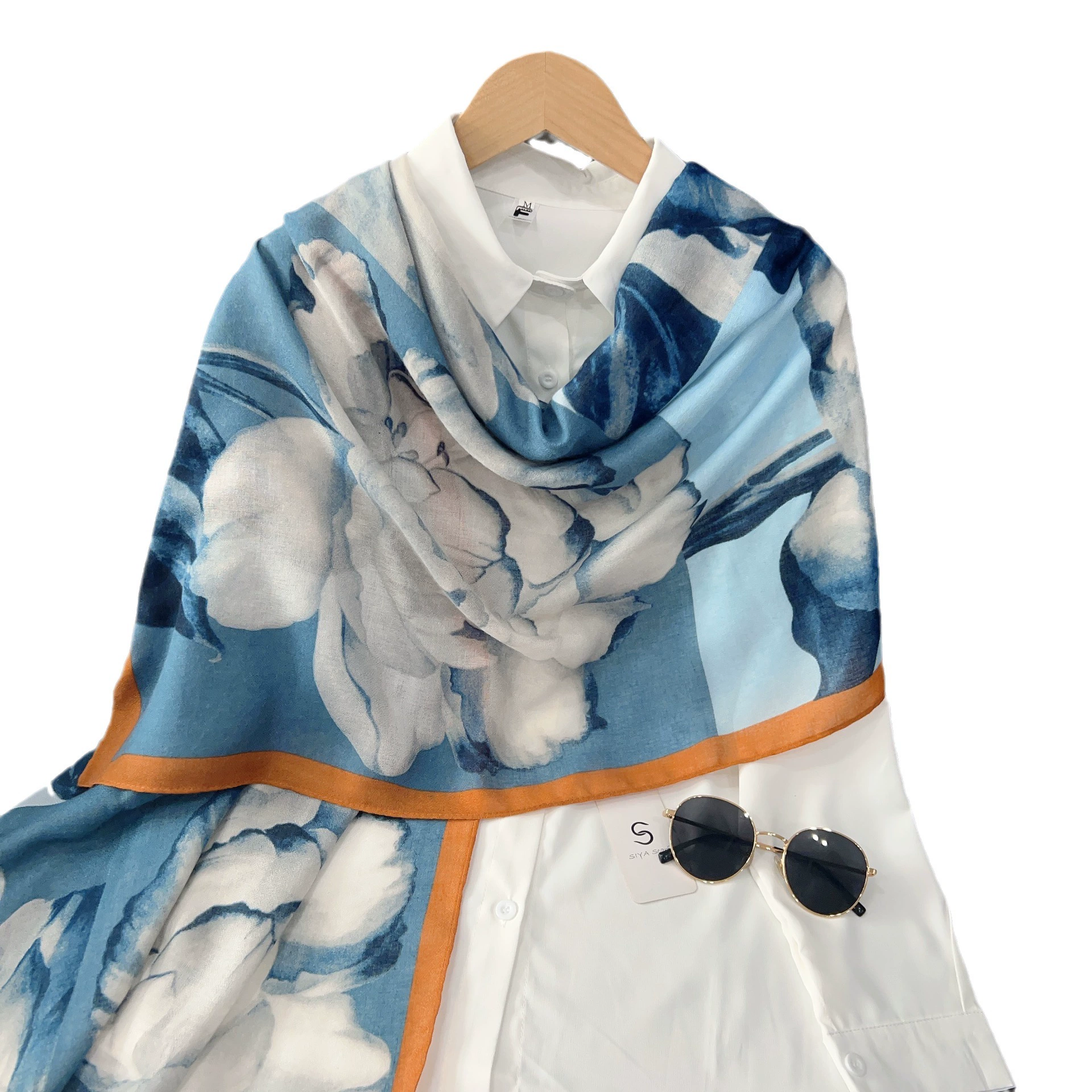 Printed Cotton-Linen Scarf Wrap view 5
