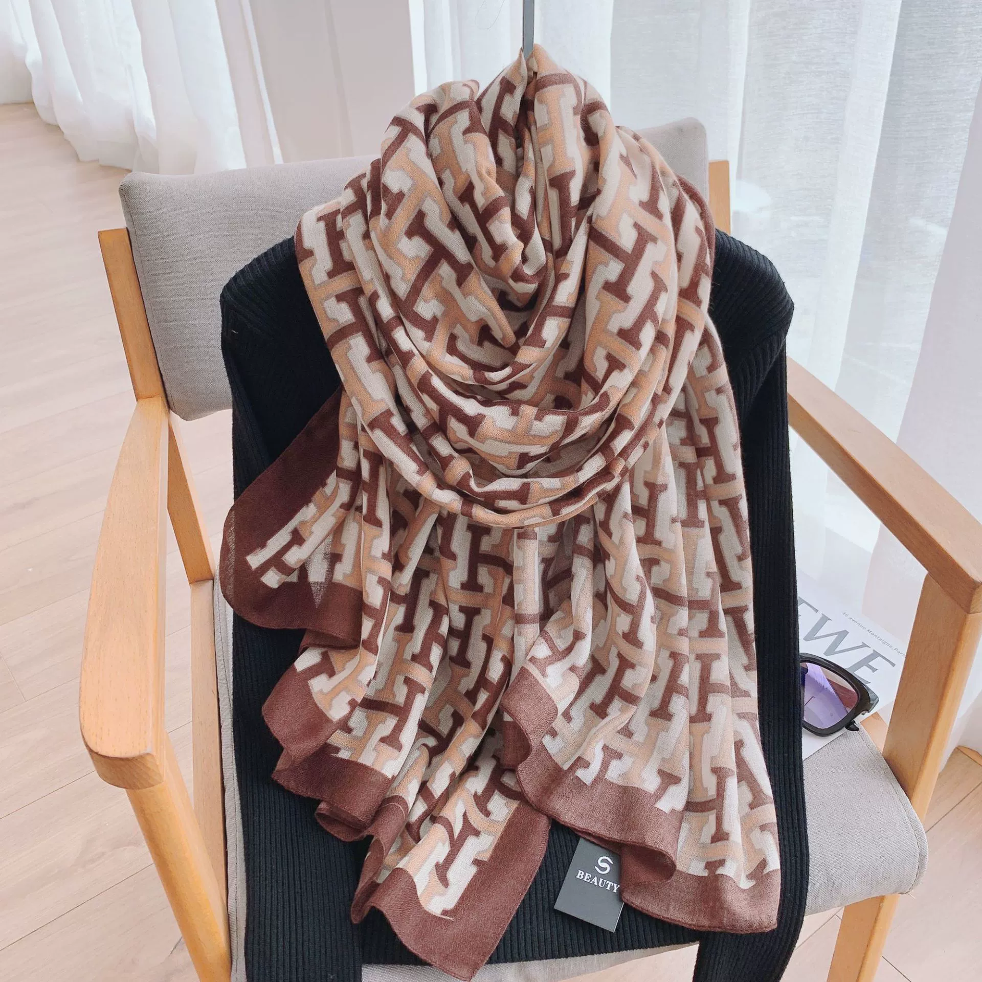 Printed Cotton-Linen Scarf Wrap view 10
