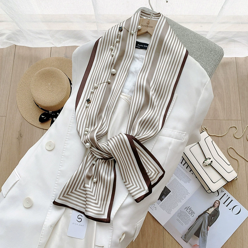 Striped Silk-Look Long Twilly Scarf