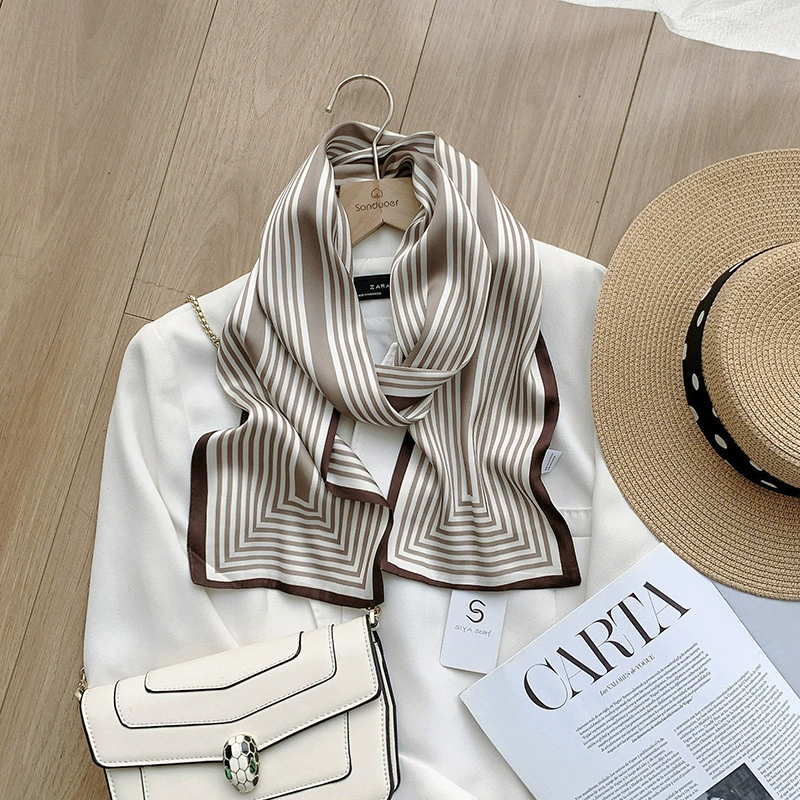 Striped Silk-Look Long Twilly Scarf view 2