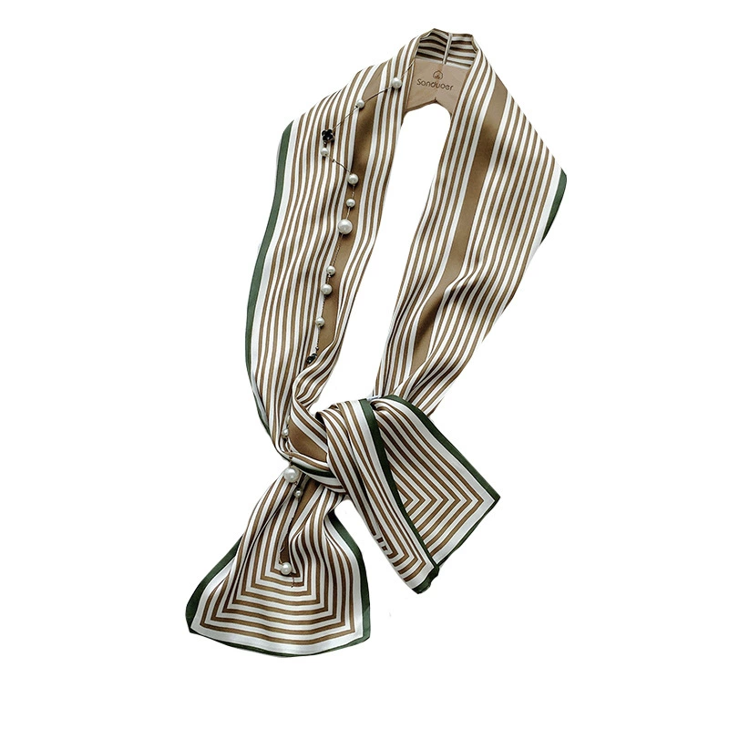Striped Silk-Look Long Twilly Scarf view 5