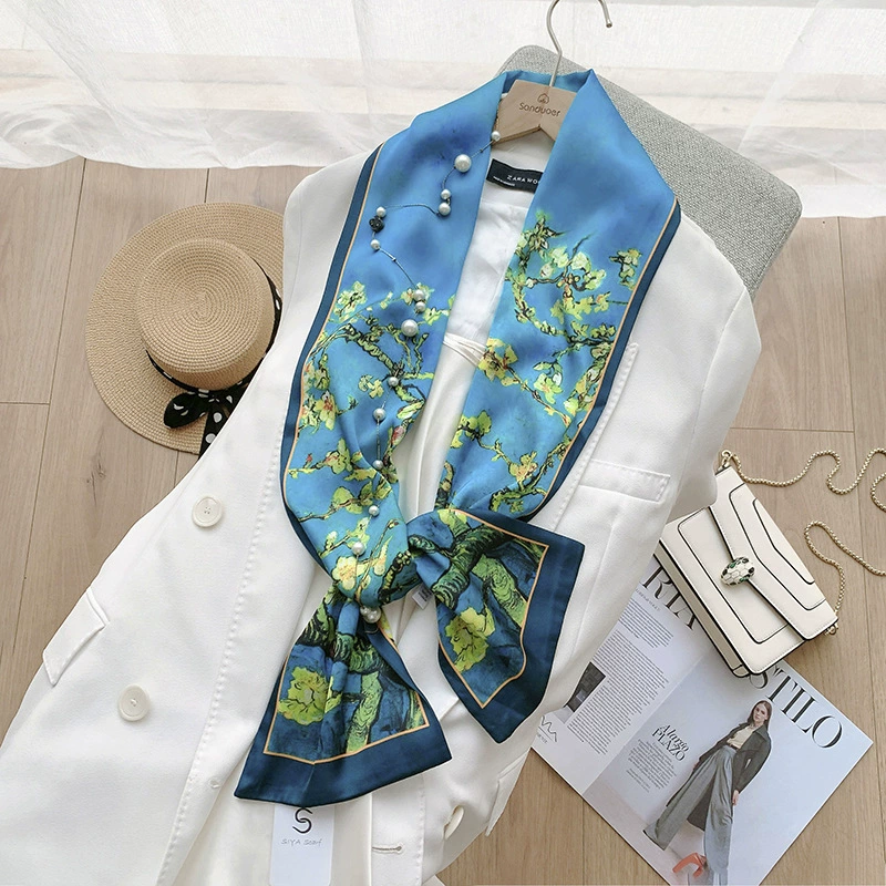 Floral Print Silk-Look Twilly Scarf view 9