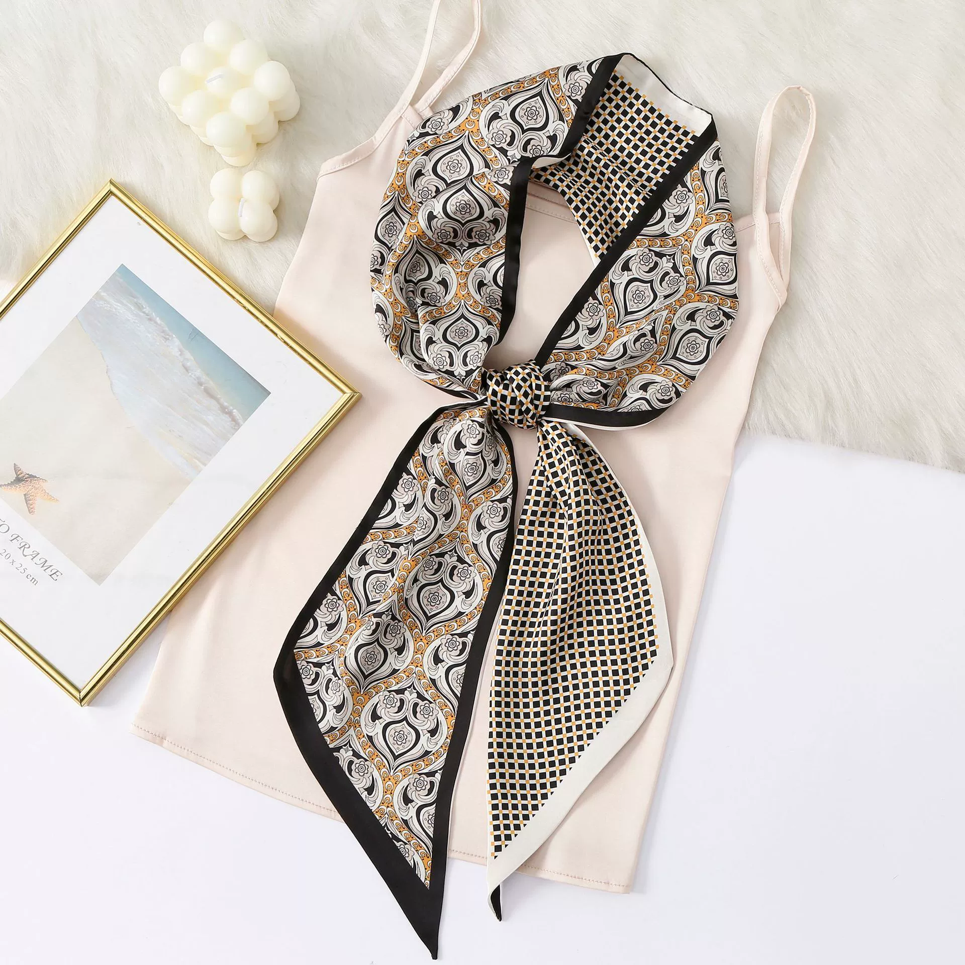 Paisley Print Silk-Look Long Scarf view 6