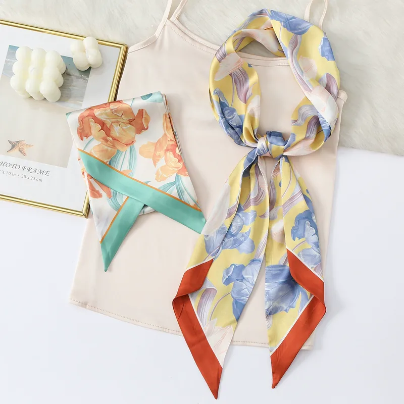 Floral Print Silk-Look Long Scarf