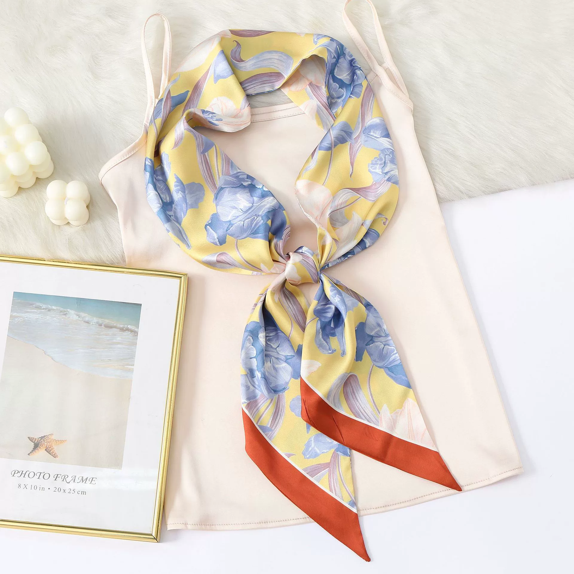 Floral Print Silk-Look Long Scarf view 2