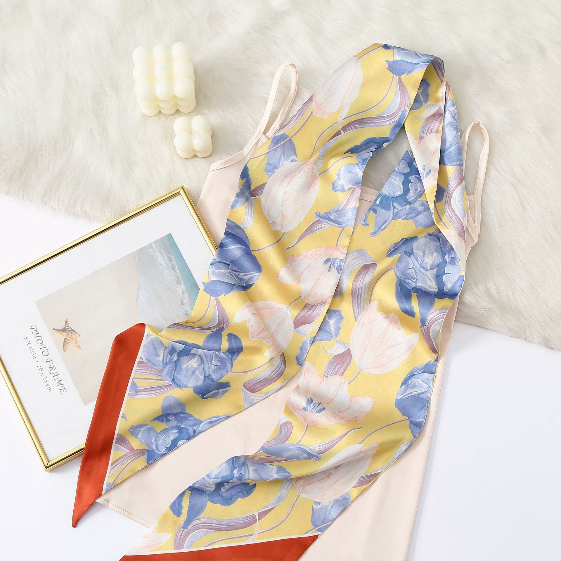 Floral Print Silk-Look Long Scarf view 3