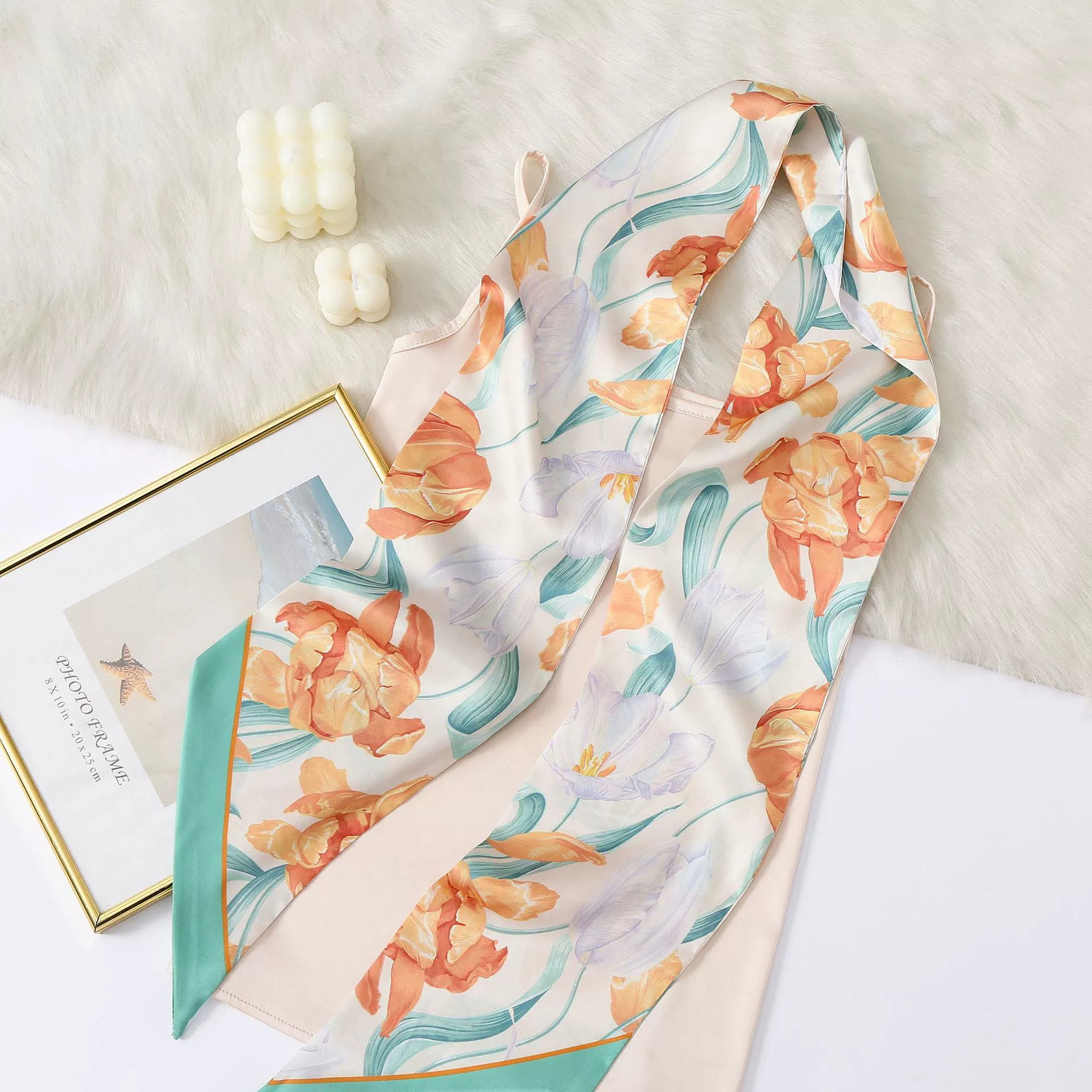 Floral Print Silk-Look Long Scarf view 4