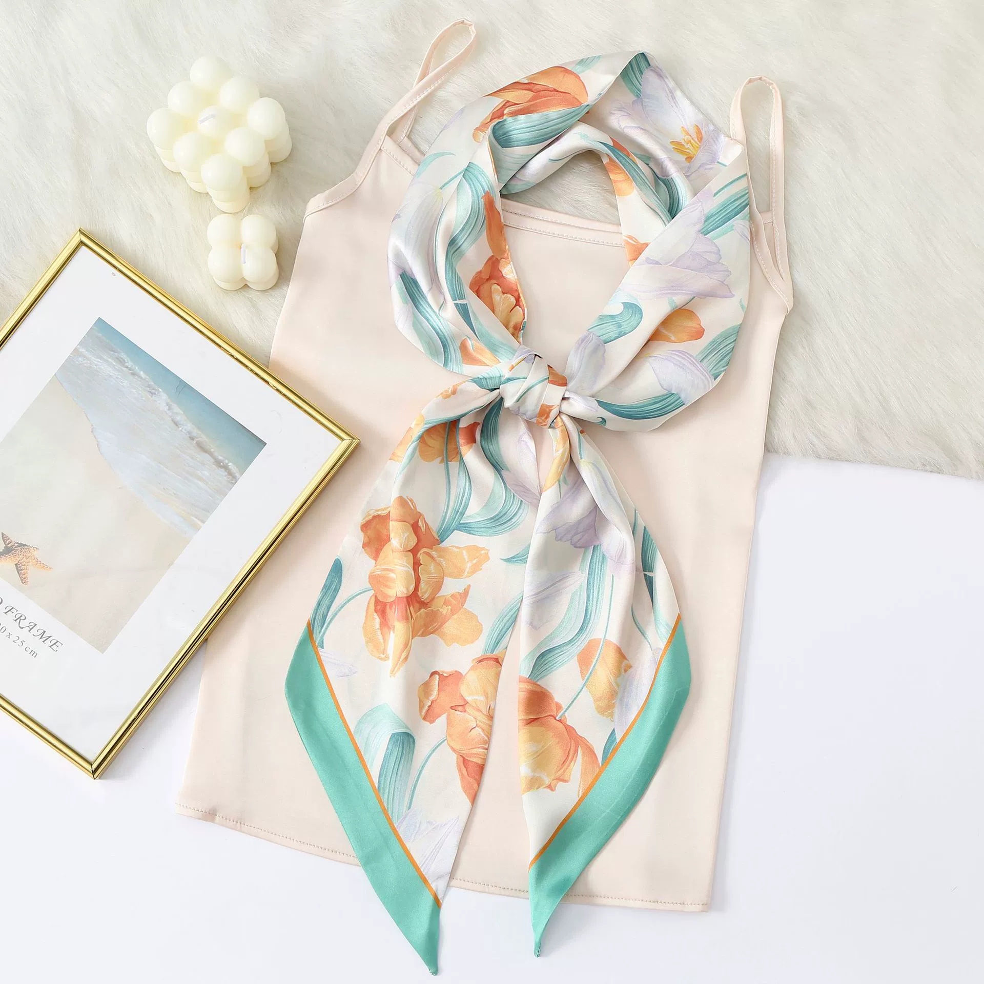 Floral Print Silk-Look Long Scarf view 6