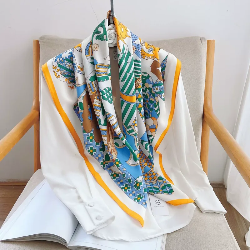 Floral Print Silk-Look Square Scarf