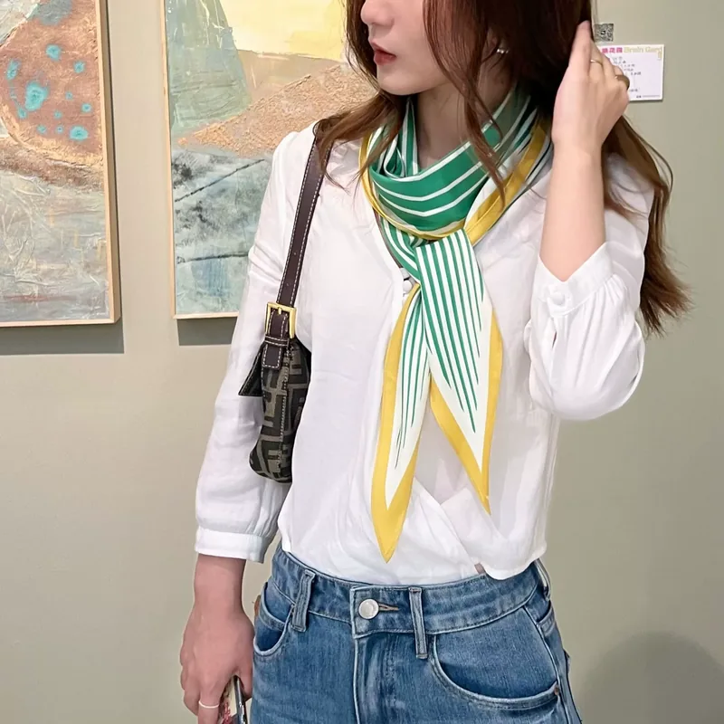 Striped Silk-Look Triangle Scarf