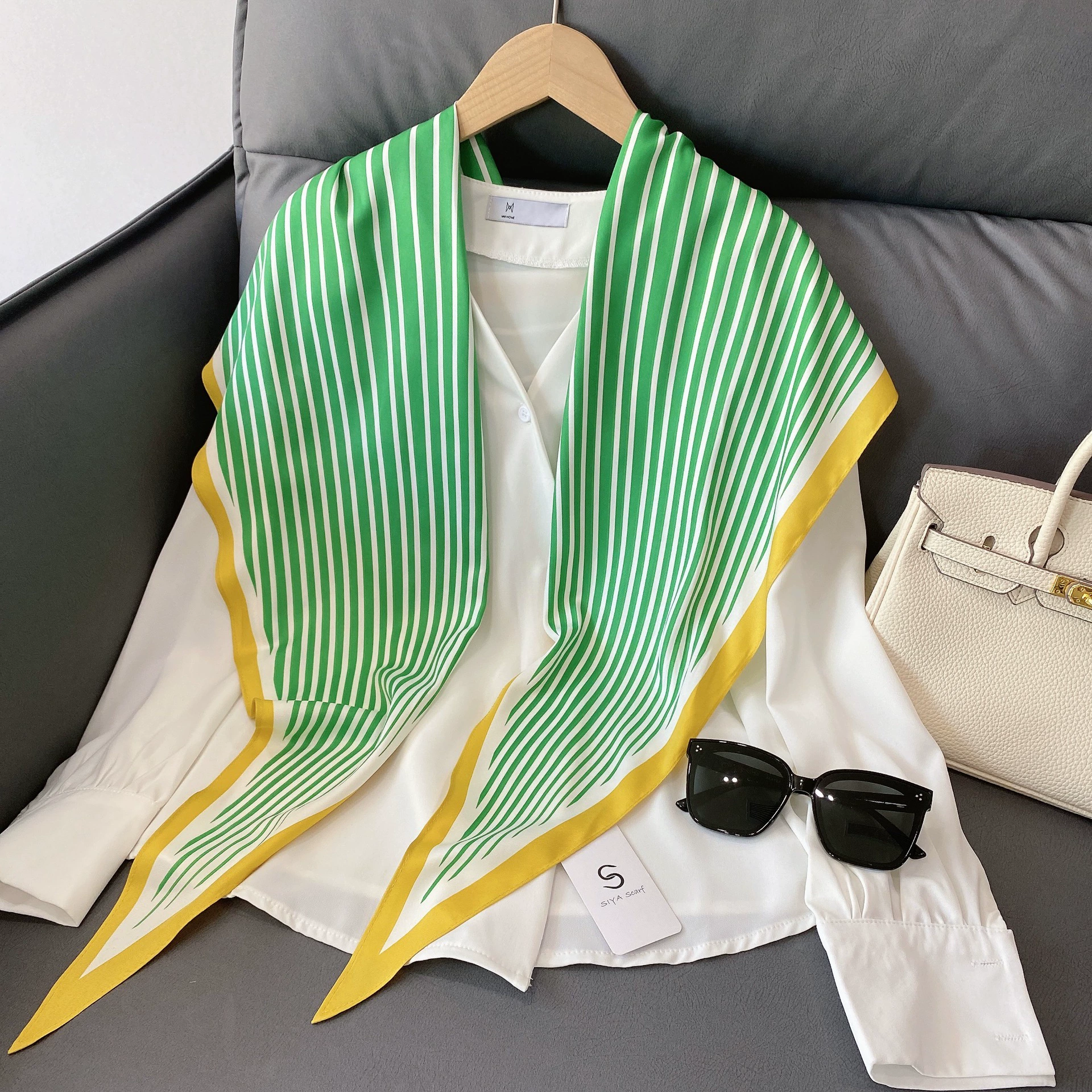 Striped Silk-Look Triangle Scarf view 2
