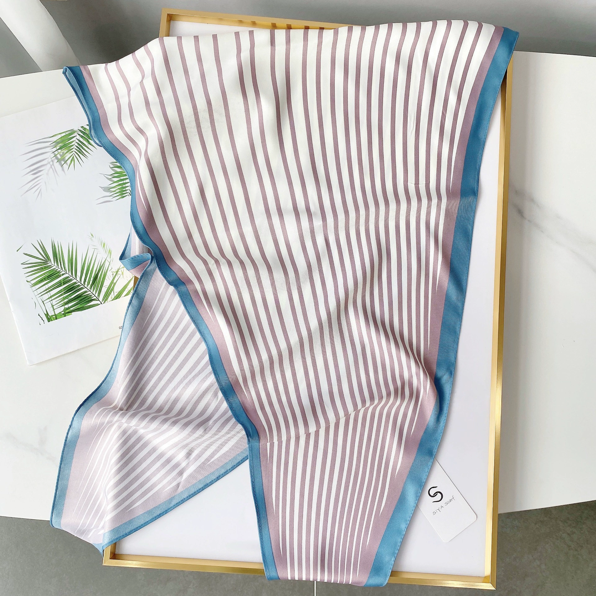 Striped Silk-Look Triangle Scarf view 3